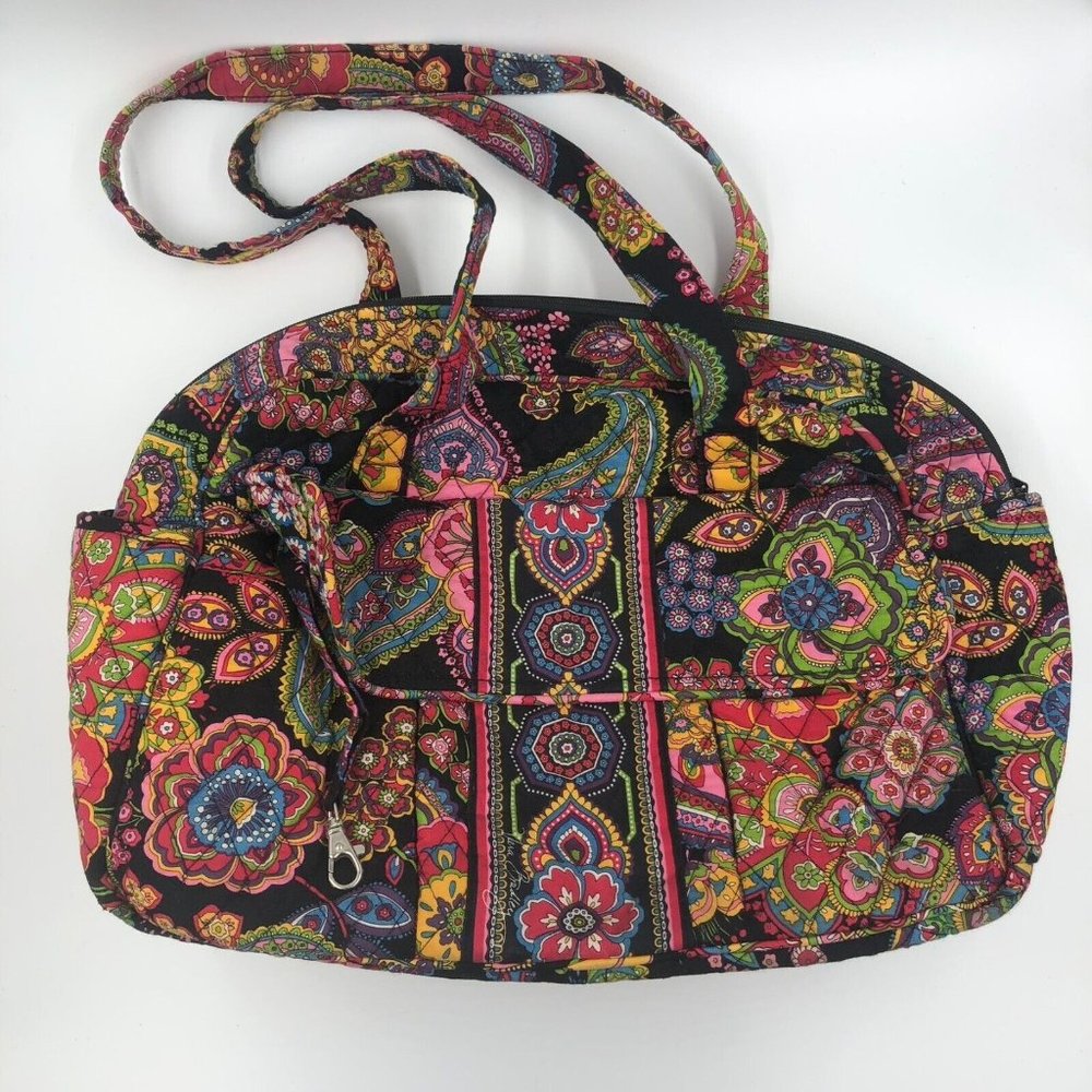 Vera Bradley Black Multicolor Diaper Bag with Changing Mat